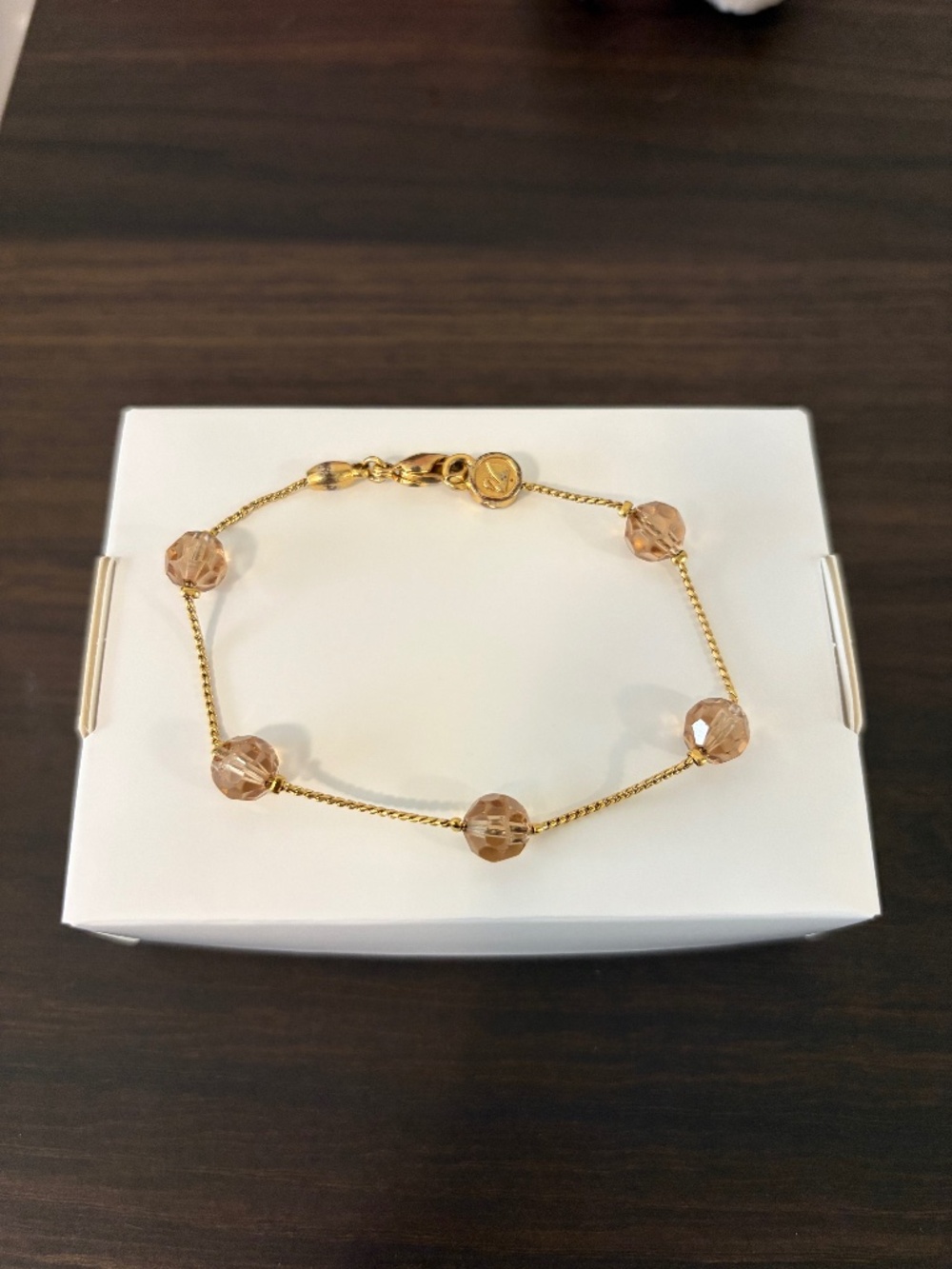 Vintage Swarovski Champagne Crystal Station Bracelet Gold Tone 8"